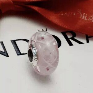 Pandora Field of Flowers Pink Specks Swirls Murano Glass Charm